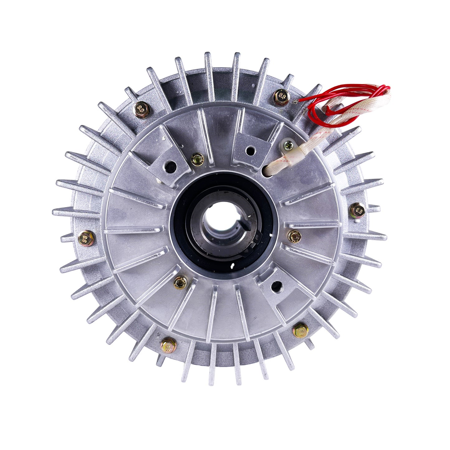 Outer rotating magnetic particle clutch for slitter rewinder and web handling systems