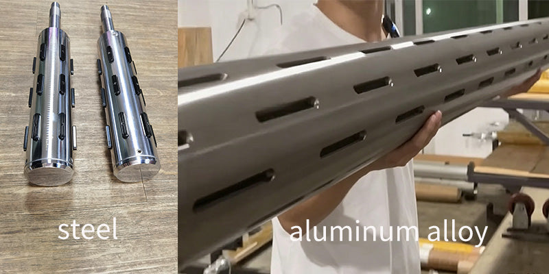 Steel Air Expanding Shaft vs Aluminum Air Expanding Shaft comparison showing load capacity, strength and durability for converting and slitting applications by XW Machinery