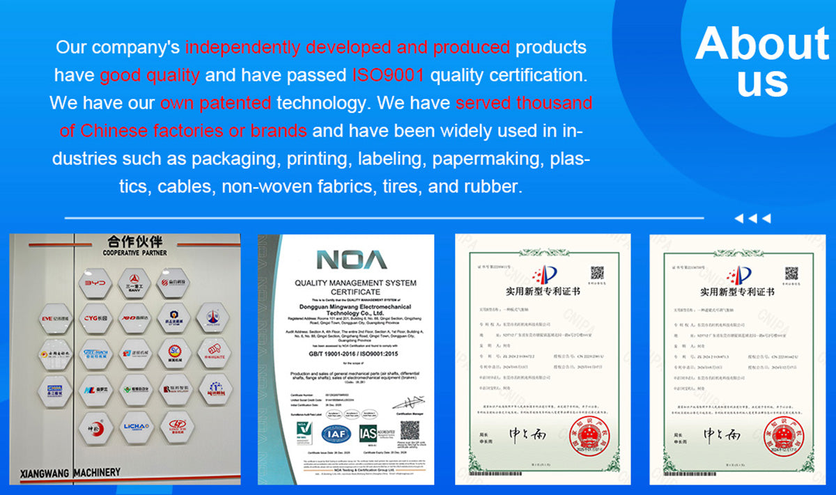 XW Machinery is an ISO certified factory with patent certificates and strong research and development capabilities.