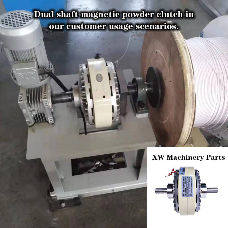 Dual output magnetic particle clutch for web handling, winding, and unwinding applications