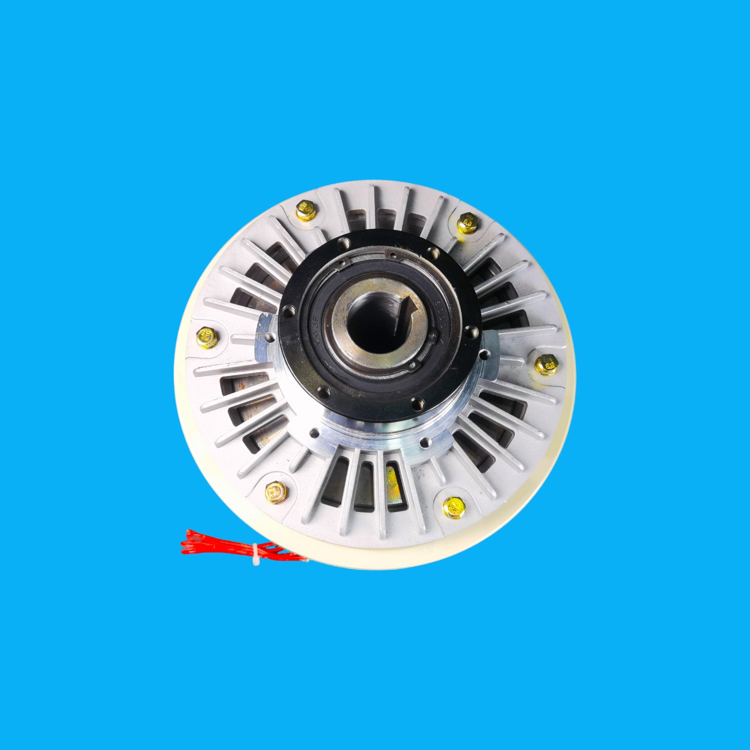 Hollow bore magnetic powder clutch for rewinder and film converting machinery