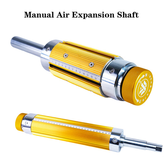 Manual pneumatic air shaft with keyless core holder, ideal for paper tubes, film rolls, and slitting machines
