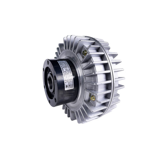 Outer rotating hollow shaft magnetic powder clutch for industrial tension control systems