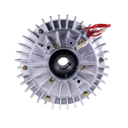 Outer rotating magnetic particle clutch for slitter rewinder and web handling systems