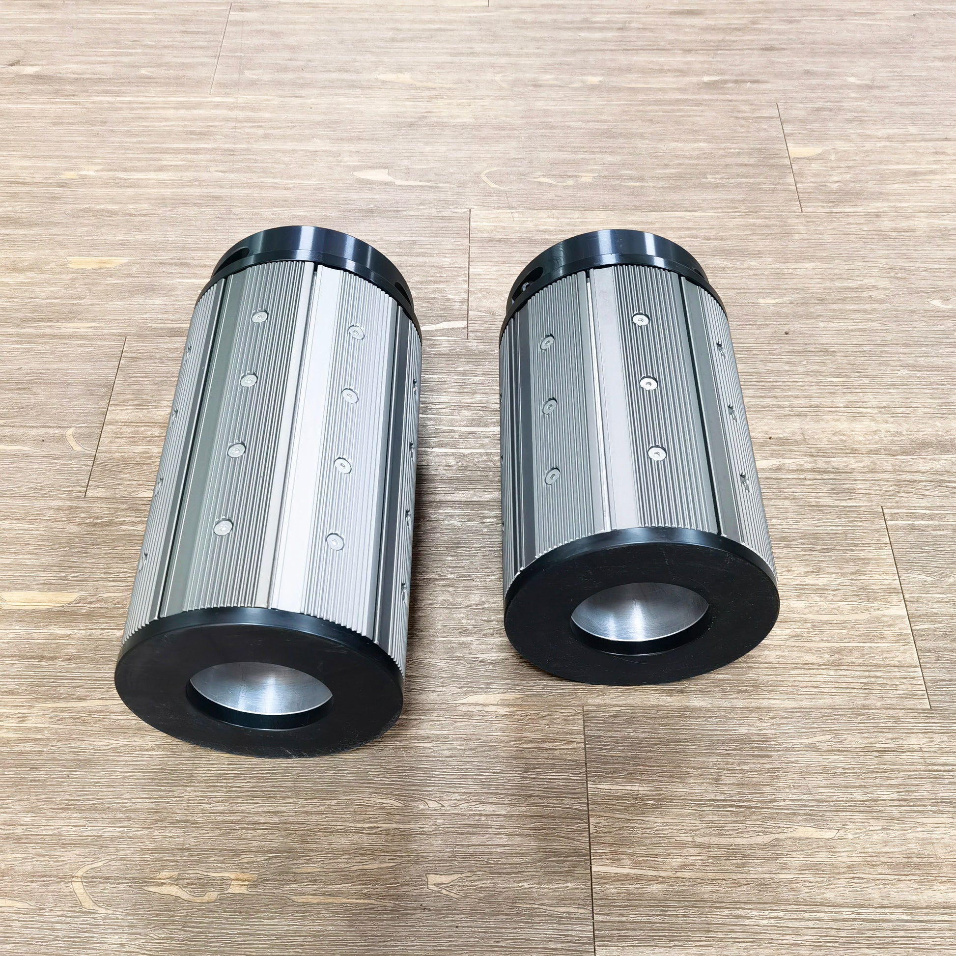 Side view of plate air bushing, sturdy metal adapter for industrial shaft matching
