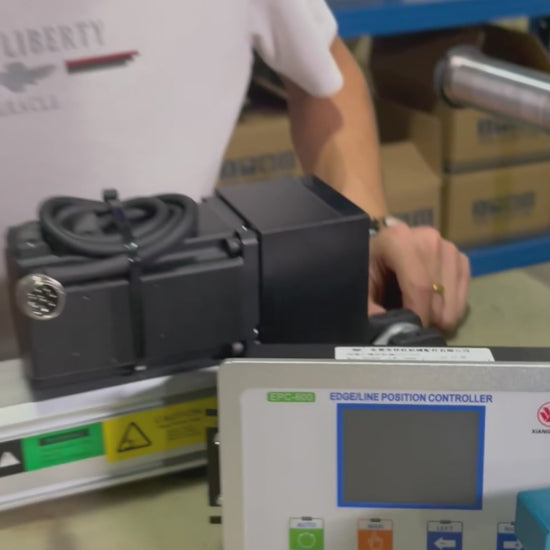 Custom web guiding system with EPC controller, sensor and actuator designed for precision web alignment in printing, slitting, packaging and lithium battery production lines