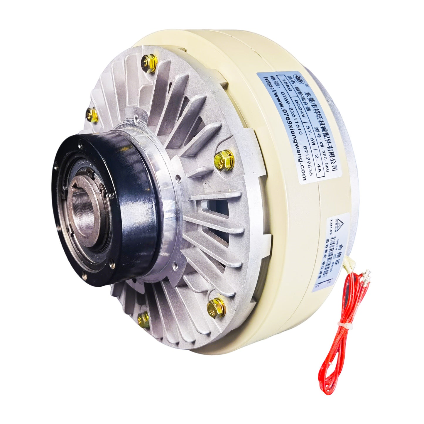 Hollow shaft magnetic powder clutch for industrial torque and tension control applications